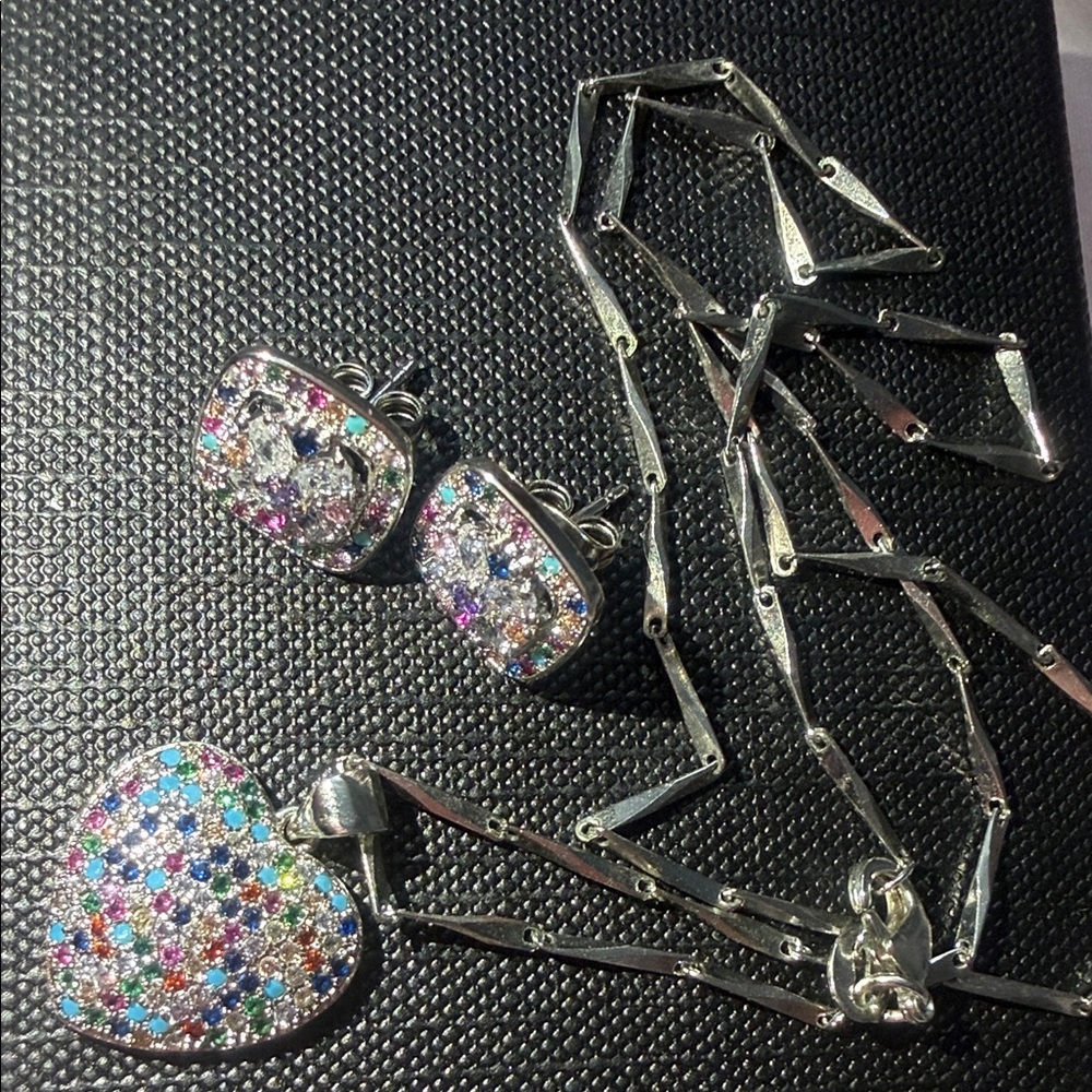 Pretty Bird Silver Multicolor Necklace Set